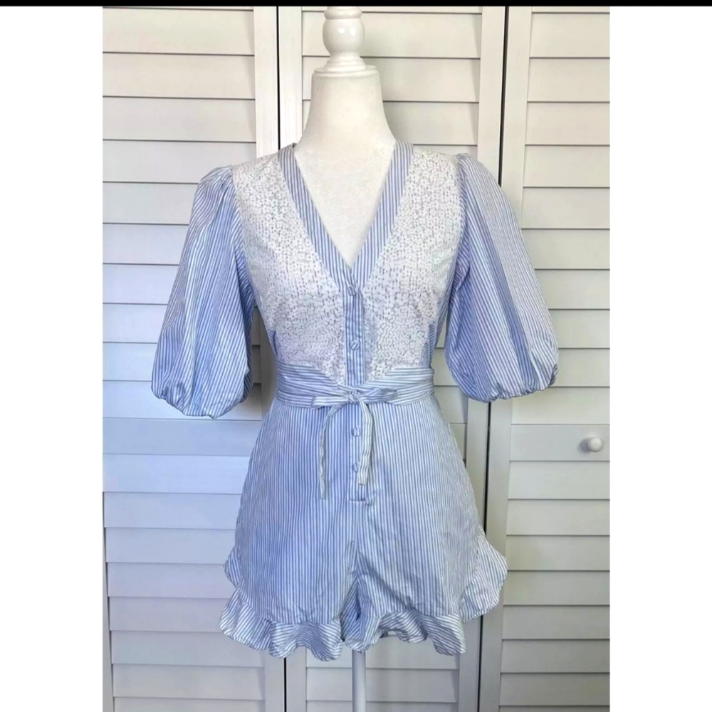 BCBGMaxazria Puff Sleeve Romper